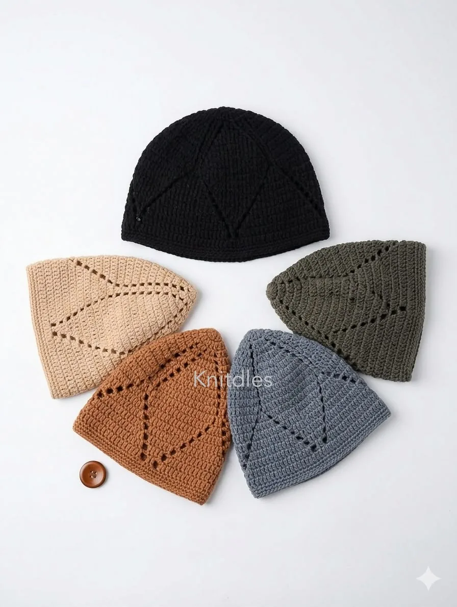 Lima kufi crochet pelbagai warna