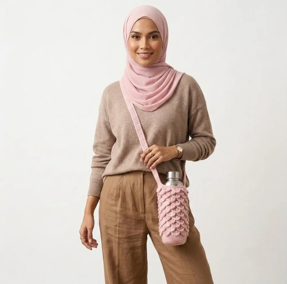 Tampilan dekat sling botol pink