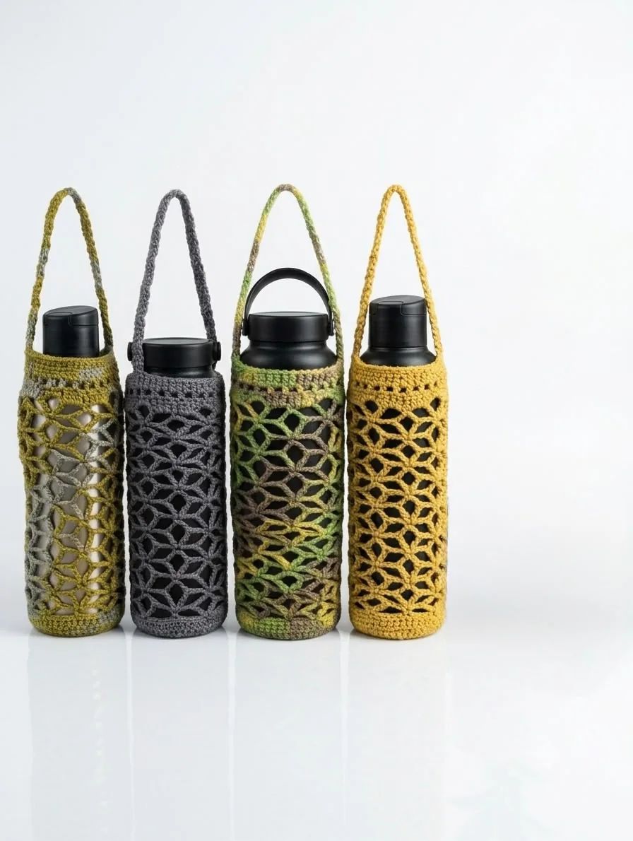 Empat sling botol crochet berbaris